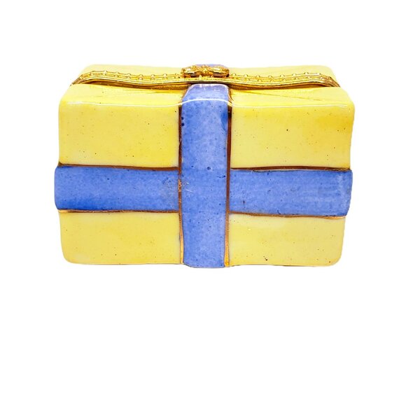 Trinket Gift Box Stack of Birthday Presents Ceramic Hinged Yellow Pink Gold 3" - Picture 7 of 7